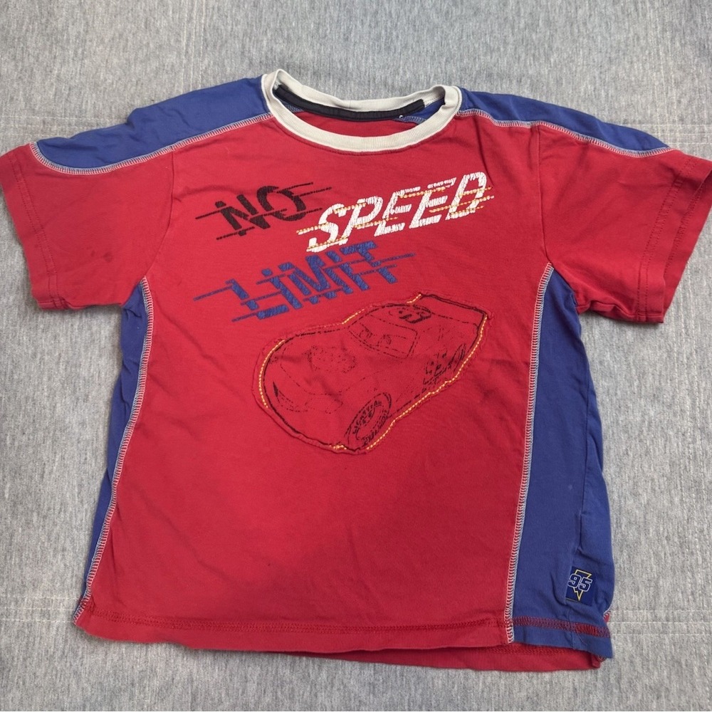 Disney Pixar Cars McQueen T-shirt Youth Boys 5/6Y Red Blue Graphic Print Y2K‎